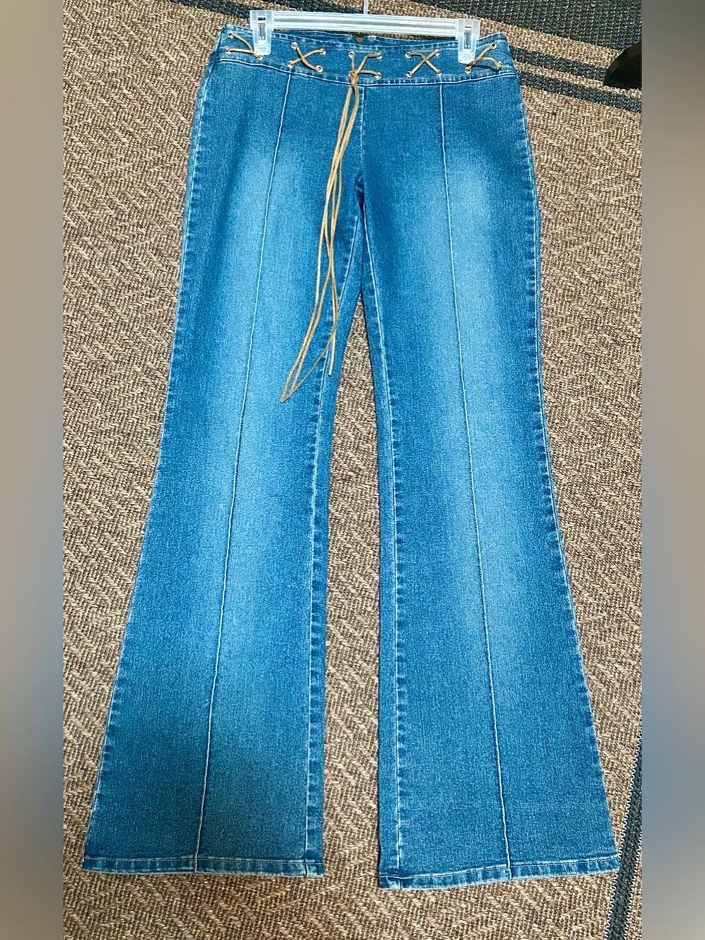 Sirens Low-Rise Blue Denim Lace-Up Flare Jeans, 1990s Y2K Vintage